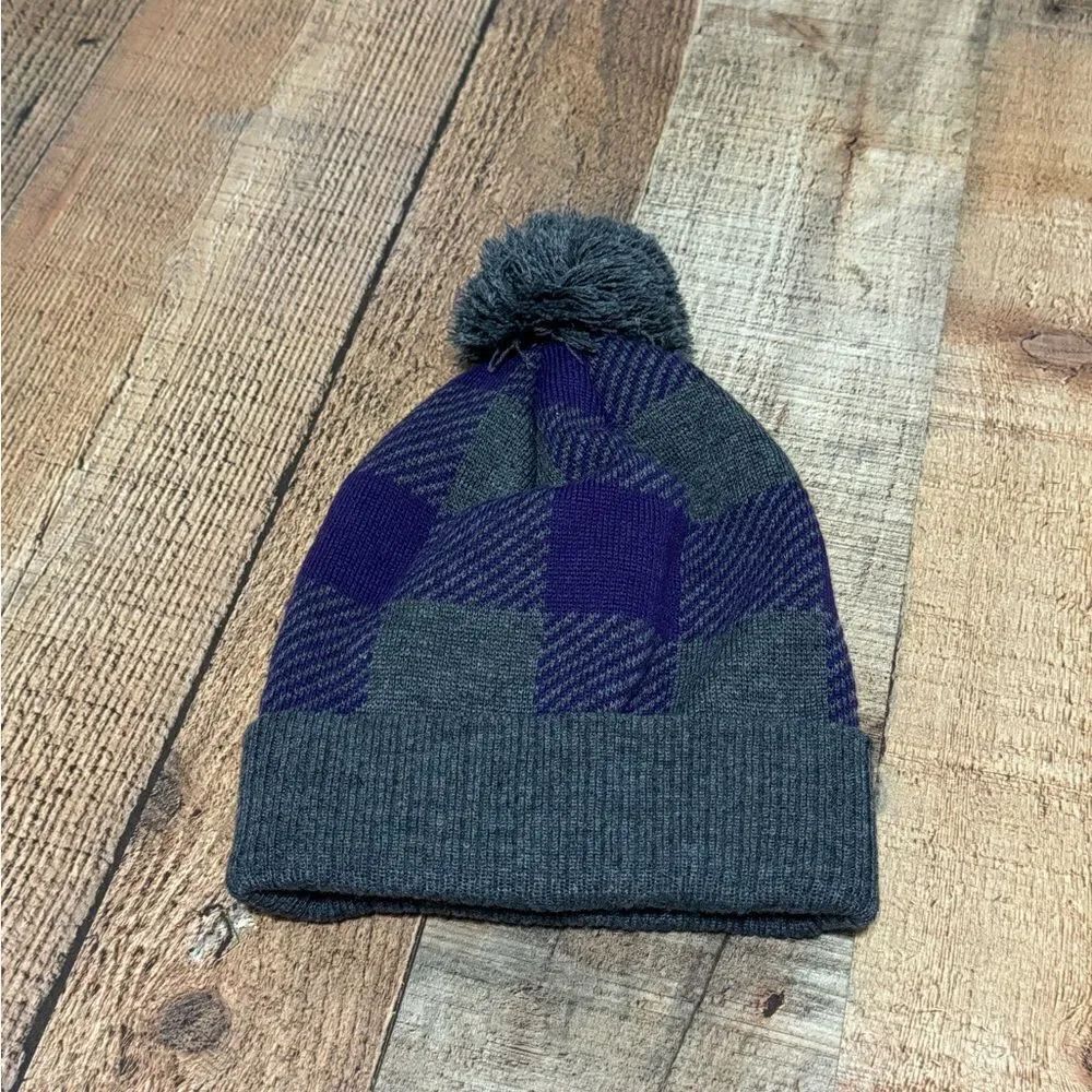 Beanie Logo Uniform Purple And Gray Plaid Hat 
Excellent condition